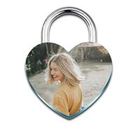 INBLUE Personalized Heart Lock Custom Engraving Picture Photo Name Date for Couple Boyfriend Girlfriend Him & Her Love Bridge Alloy Padlock with Key Valentine Lover Gift(Blue Color)