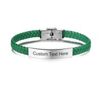 INBLUE Personalized Leather Bracelet Engraved Name/Text Bracelet for Men Father Friend Stainless Steel Tag Adjustable Braided Rope Bracelet Fashion Jewelry Gift for Anniversary Friendship - Green