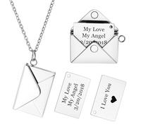 INBLUE Personalized Locket Necklace for Women Love Letter Secret Message Pendant Custom Envelope Necklace with Picture Inside Couples Jewelry Gifts for Mom Wife Friend - C1