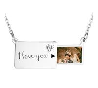 INBLUE Personalized Locket Necklace for Women Love Letter Secret Message Pendant Custom Envelope Necklace with Picture Inside Couples Jewelry Gifts for Mom Wife Friend - A1