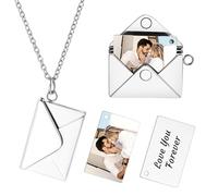 INBLUE Personalized Locket Necklace for Women Love Letter Secret Message Pendant Custom Envelope Necklace with Picture Inside Couples Jewelry Gifts for Mom Wife Friend - B1