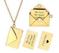 INBLUE Personalized Locket Necklace for Women Love Letter Secret Message Pendant Custom Envelope Necklace with Picture Inside Couples Jewelry Gifts for Mom Wife Friend - C2