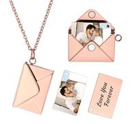 INBLUE Personalized Locket Necklace for Women Love Letter Secret Message Pendant Custom Envelope Necklace with Picture Inside Couples Jewelry Gifts for Mom Wife Friend - B3