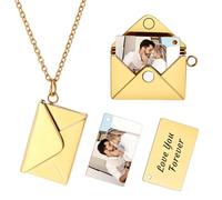 INBLUE Personalized Locket Necklace for Women Love Letter Secret Message Pendant Custom Envelope Necklace with Picture Inside Couples Jewelry Gifts for Mom Wife Friend - B2