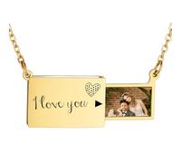INBLUE Personalized Locket Necklace for Women Love Letter Secret Message Pendant Custom Envelope Necklace with Picture Inside Couples Jewelry Gifts for Mom Wife Friend - A2