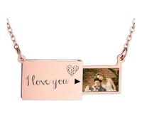 INBLUE Personalized Locket Necklace for Women Love Letter Secret Message Pendant Custom Envelope Necklace with Picture Inside Couples Jewelry Gifts for Mom Wife Friend - A3