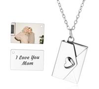 INBLUE Personalized Locket Necklace for Women Love Letter Secret Message Pendant Custom Envelope Necklace with Picture Inside Couples Jewelry Gifts for Mom Wife Friend - D1