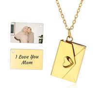 INBLUE Personalized Locket Necklace for Women Love Letter Secret Message Pendant Custom Envelope Necklace with Picture Inside Couples Jewelry Gifts for Mom Wife Friend - D2