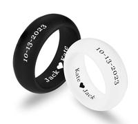 INBLUE Personalized Matching Silicone Rings for Couples His and Hers Wedding Promise Ring Sets Custom Engraved Text/Symbol Wedding Band Gift for Husband Wife (Set, Style B - 8mm)