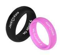 INBLUE Personalized Matching Silicone Rings for Couples - His and Hers Wedding Sets Custom Engraved Text/Symbol Band Promise Gift for Husband Wife (Set, Style B 6mm & 8mm)