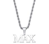 INBLUE Personalized Name Necklace Plate Pendent for Men Women Custom Big Initial Letter Number Necklaces with Curb Chain/Rope Chain Hip Hop Jewelry(A1: Silver)