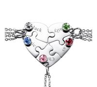 INBLUE Personalized Necklace for Men/Women, Couple/Friendship Necklace for 2/3/4/5 Pieces, Black/Silver Heart Puzzle Piece Necklace Sets, Name/Text Engraving Stainless Steel Necklace (5pc+Stone)
