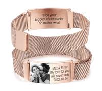 INBLUE Personalized Picture Bracelet Adjustable Stainless Steel ID Wristband Engraved Photo Text Name Custom Bracelets for Men Women Father's Day Memorial Jewelry Gifts - B4