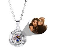 INBLUE Personalized Projection Picture Pendant 925 Sterling Silver Necklace Heart-Shaped Pendant Birthday Anniversary Jewelry Gifts for Her/Women/Mom/Girlfriend (Style6 Silver)