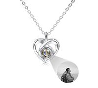 INBLUE Personalized Projection Picture Pendant 925 Sterling Silver Necklace Heart-Shaped Pendant Birthday Anniversary Jewelry Gifts for Her/Women/Mom/Girlfriend (Black&White Picture)