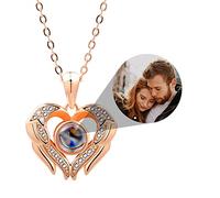 INBLUE Personalized Projection Picture Pendant 925 Sterling Silver Necklace Heart-Shaped Pendant Birthday Anniversary Jewelry Gifts for Her/Women/Mom/Girlfriend (Style5 Rosegold)
