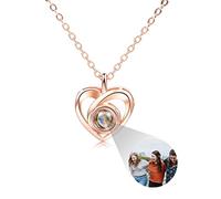 INBLUE Personalized Projection Picture Pendant 925 Sterling Silver Necklace Heart-Shaped Pendant Birthday Anniversary Jewelry Gifts for Her/Women/Mom/Girlfriend (Colored Picture)
