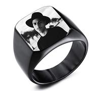 INBLUE Personalized Signet Ring Engraving Color Picture/Black Picture/Blank Custom Photo for Men Boys Women Girls Memorial Stainless Steel Jewelry Bundle with Ring Size Adjusters (Black Color)