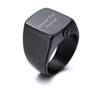INBLUE Personalized Stainless Steel Cremation Urn Signet Ring for Men Women Pet Customized Text Ashes Holder Memorial Jewelry with Funnel Kit (Black Size V)