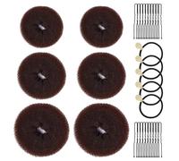 INBOLM 6 Pcs Hair Donuts for Buns,Donut Bun Maker Set Hair Doughnuts Bun Makers for Hair Paddingwith 20 Pcs U-Shaped Hair Pins and 5 Pcs Elastic Bands for Girls Kids and Women (Brown)