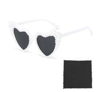 INBOLM Bride to Be Sunglasses White Heart Pearl Decoration Retro Bride to Be Glasses, Party Glasses with Cleaning Cloth, Hen Do Party Accessories Women Wedding Birthday Cosplay