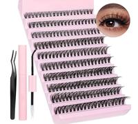 INBOLM Eyelash Extenisons Kit D Curl Cluster Lashes with Bond Seal Lash Glue 200Pcs Wispy Lashes Individual Cluster Kit 9-16MM Individual Eyelashes DIY Lash Extensions at Home (Kit,40D-0.07D-8-18mix)