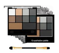 INBOLM Smokey Eyeshadow Palette - 10 Matte Black Grey Shades With Dual-Ended Applicator Brush for Women - Waterproof and Long Lasting