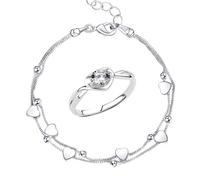 INBOLM Sterling Silver Bracelet for Women,Ladies Silver Bracelets,925 Silver Love Heart Bracelet, Zirconia Adjustable silver Bracelets for Womens Girls,Friendship Bracelet
