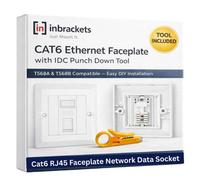 Inbrackets Cat6 Rj45 Faceplate Network Data Socket With Punchdown Tool Single Port White