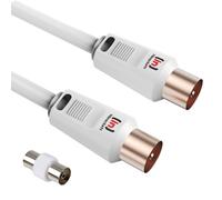 Inbrackets Tv Aerial Coax Cable Rf Lead Male Plug To Plug With Coupler Gold Plated For Freeview Digital Tv And Aerial White 3M