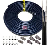 Inbrackets Twin Sky Cable Twin Coax F Plugs Q Satellite Coaxial Lead Shotgun DIY Kit Black (9 metres)