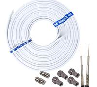 Inbrackets Twin Sky Cable Twin Coax F Plugs Q Satellite Coaxial Lead Shotgun DIY Kit White (2 metres)