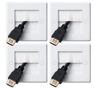 Inbrackets White Brush Face Plate Cable Entry Wall Plate Single 1 Gang Pack Of 4