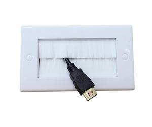 Inbrackets White Brush Faceplate Cable Entry Exit Wall Blanking Plate Single 2 Gang (Double White with White Brush)