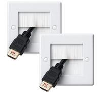 Inbrackets White Brush Faceplate Cable Entry Wall Plate 1 Gang Pack Of 2