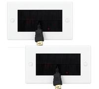 Inbrackets White Faceplate With Black Brush Cable Entry Wall Plate Double Size 2 Gang Pack Of 2