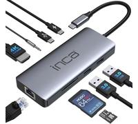 inca 9 in 1 USB C Hub ITPC-10TX, 2 x USB 3.0 + SD/TF Card Reader + LAN 1000 Mbit/s + Data + 3.5 mm Audio + HDMI 4K @ 60Hz + PD100W, USB C Docking Station for MacBook, Dell, Chromebook Aluminium
