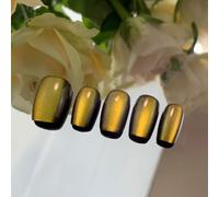 Incantevole Artificial Cat Eye Nails (30 Pieces) Short Square Nails (Black Gold) Handmade Nails Elegant False Nail Tips Black Gold 60g Liquid (Pack of 1)