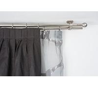 InCasa Curtain Double Pole: 20 mm, Length 140 cm, with Tappo Chic Satin Steel-Complete, Stainless, Grey