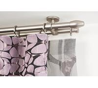 InCasa Curtain Double Pole: 20 mm, Length 260 cm, Satin Steel -Complete, Stainless, Grey