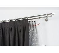 InCasa Curtain Double Pole: 20 mm, Length 260 cm, with Tappo Chic Satin Steel-Complete, Stainless, Grey