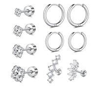 Incaton 12Pcs 16G Cartilage Earring Stainless Steel Cartilage Stud Earrings for Men Women Conch Forward Helix Tragus Daith Cubic Zirconia Piercing Jewelry, Metal, cubic zirconia