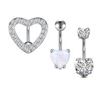 incaton 14G Hearth Belly Button Bars 10mm Reverse CZ Belly Button Rings Navel Piercing Jewelry Silver/Rosegold 3PCS