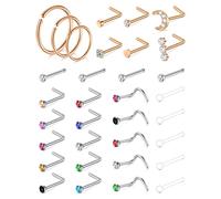 incaton Nose Studs L Shape 18 G Surgical Stainless Steel Diamond Nose Pin Bone Nostril Piercing Jewelry CZ Heart Moon Flat Top Clear Nose Retainer for Work Women Men