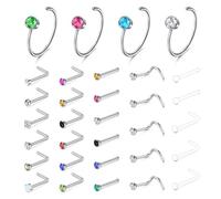 incaton Nose Studs L Shaped 20G Nose Pin Bone Nose Screw Nostril Piercing Jewelry Set Stainless Steel Diamond Mixed Color Clear Nose Rings Studs Jewelry for Women Men