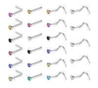 incaton Nose Studs L Shaped 20G Nose Pin Bone Nose Screw Nostril Piercing Jewelry Set Stainless Steel Diamond Mixed Color Clear Nose Rings Studs Jewelry for Women Men