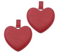 INCAUCA 2Pcs Stainless Steel Mini Purse Mirror with PU Leather Cover, Heart Shaped Compact Pocket Mirror, Cute Small Travel Makeup Mirror, Unbreakable Portable Mirror for Women Girls (Red)