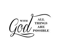 INCAUCA with God All Things are Possible Religious Vinyl Wall Decals, Vinyl Wall Stickers, Christian Faith Word, Black, 22*12.6in (56*32cm), Modern, Typographic, Waterproof, Single Use, Wall Art