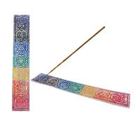 Incense burner (censer). Aluminum Flat Incense Holder. Design of the Chakras enameled colors. Handmade in India.