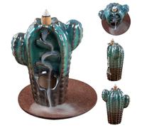 Incense Burner Ceramic Cactus Incense Burner Incense Waterfall Incense Backflow Burner Ceramic Incense Holder for Home Decor Meditation Gifts (Blue Cactus)